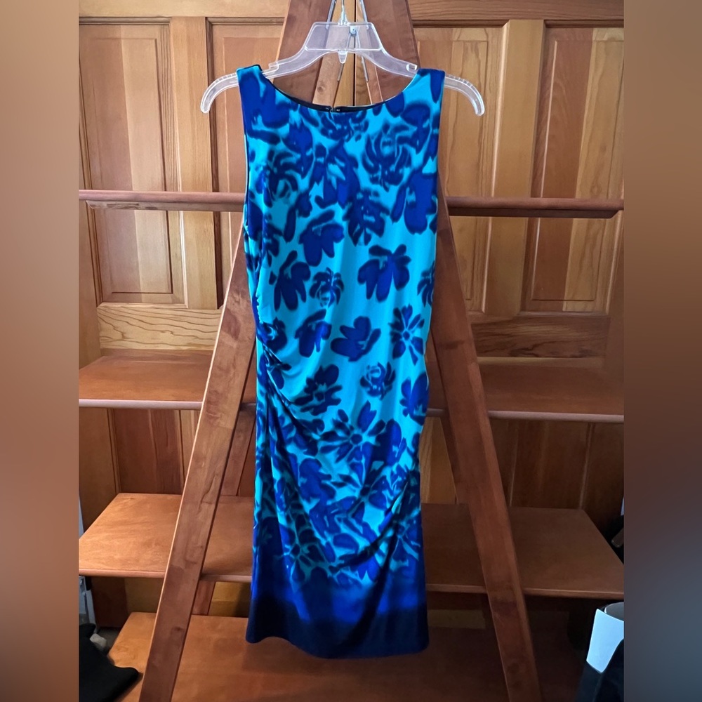 Dressbarn Blue Floral Sleeveless Sheath Dress Size 4